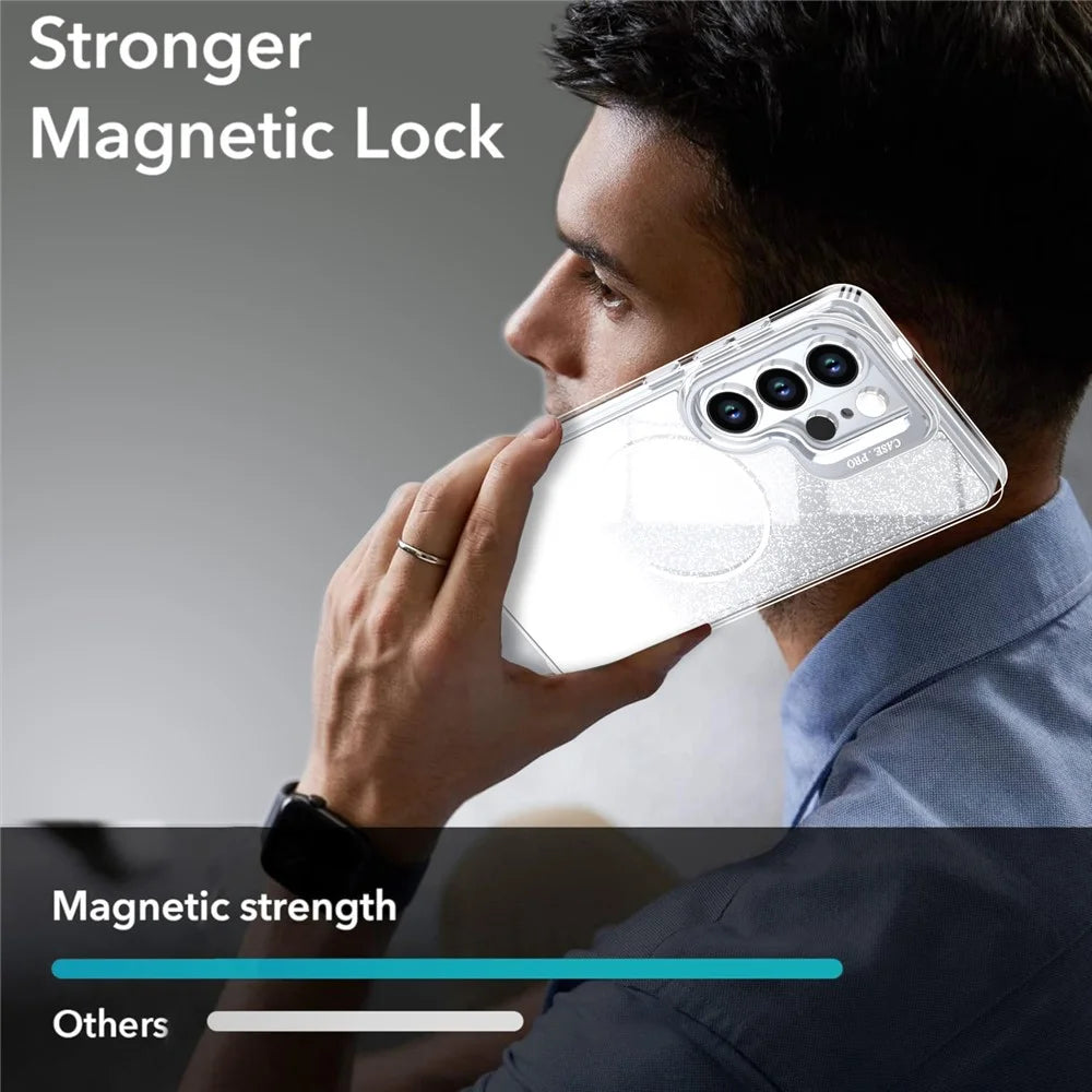 For Samsung Galaxy S26 Ultra Case Magnetic Case Gradient Glitter Shockproof TPU PC Phone Cover - White - 5