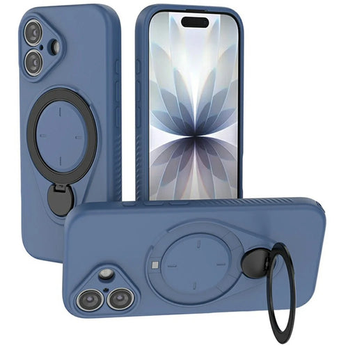 For iPhone 17 Magnetic Case Rotating Kickstand TPU PC Phone Cover Compatible with MagSafe - Blue - 1