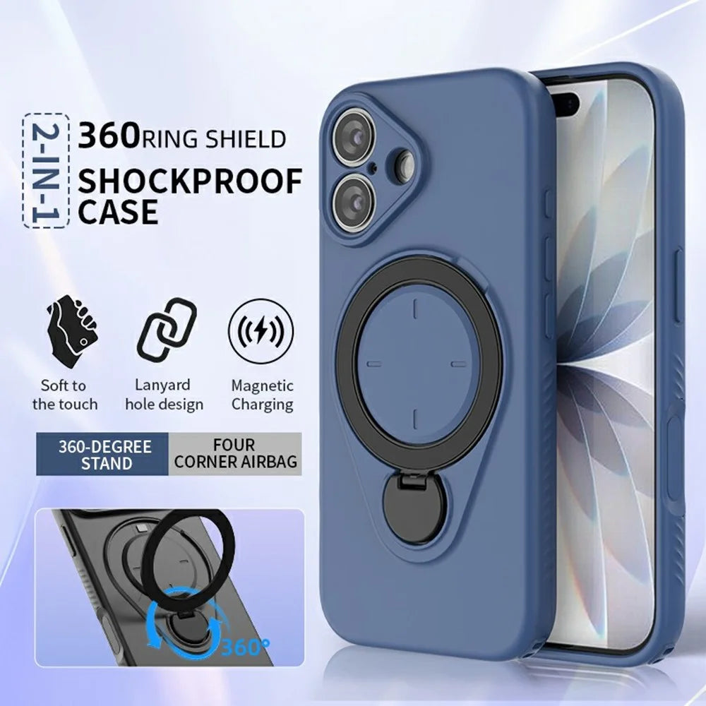 For iPhone 17 Magnetic Case Rotating Kickstand TPU PC Phone Cover Compatible with MagSafe - Blue - 2