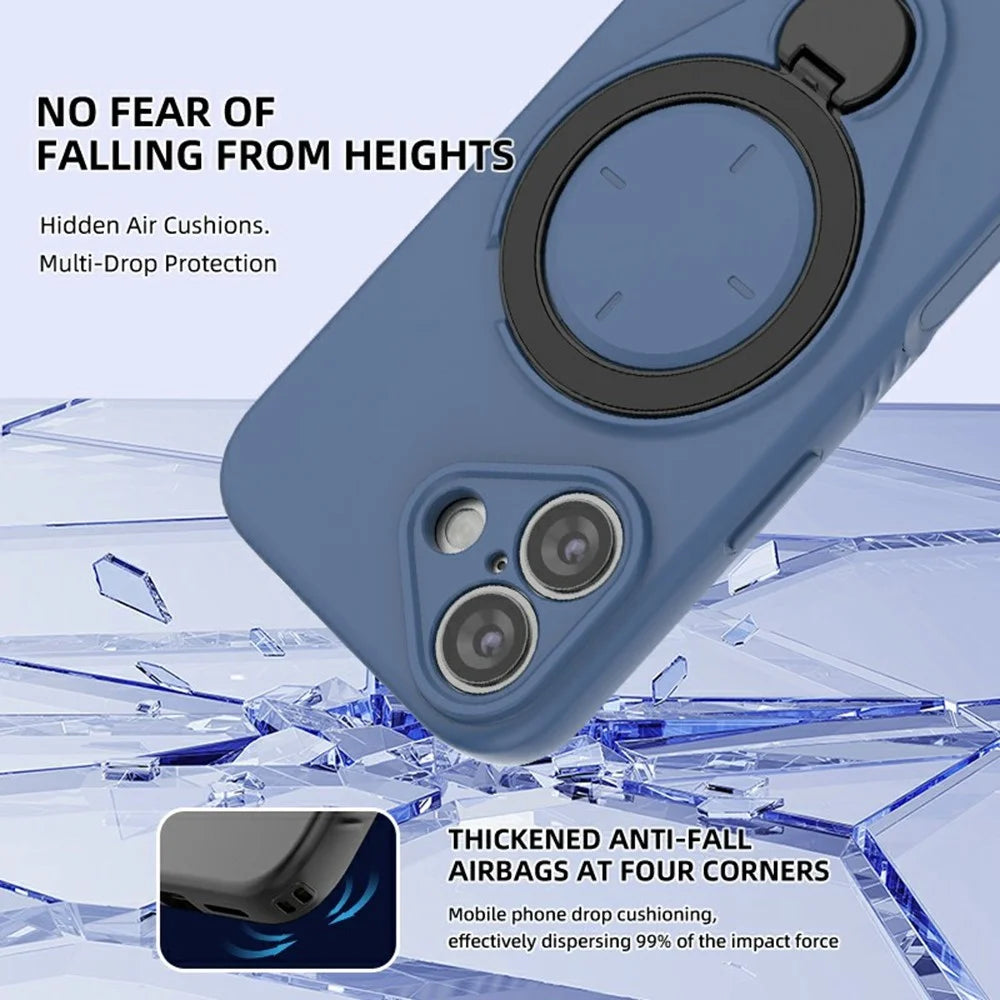 For iPhone 17 Magnetic Case Rotating Kickstand TPU PC Phone Cover Compatible with MagSafe - Blue - 3