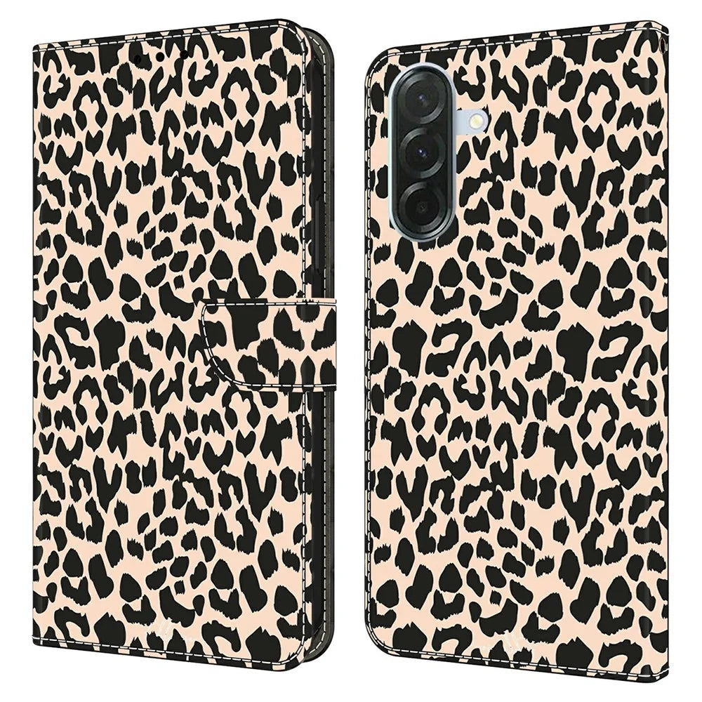 For Samsung Galaxy A37 5G Case with Card Slot Pattern Printed TPU + PU Leather Flip Phone Cover - Leopard Print - 1