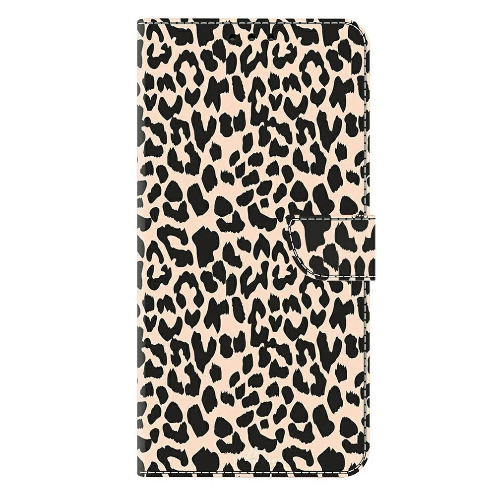 For Samsung Galaxy A37 5G Case with Card Slot Pattern Printed TPU + PU Leather Flip Phone Cover - Leopard Print - 5