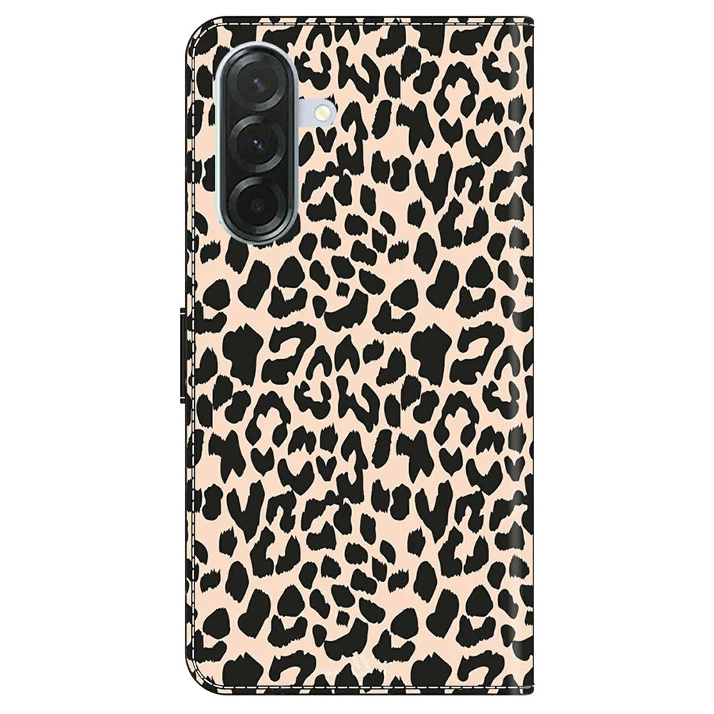 For Samsung Galaxy A37 5G Case with Card Slot Pattern Printed TPU + PU Leather Flip Phone Cover - Leopard Print - 6