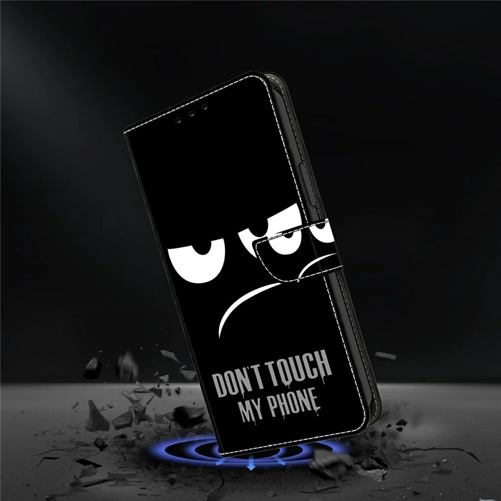 Phone Case For Samsung Galaxy A57 5G Magnetic Clasp 3D Pattern Leather Wallet Cover - Don't Touch My Phone - 4