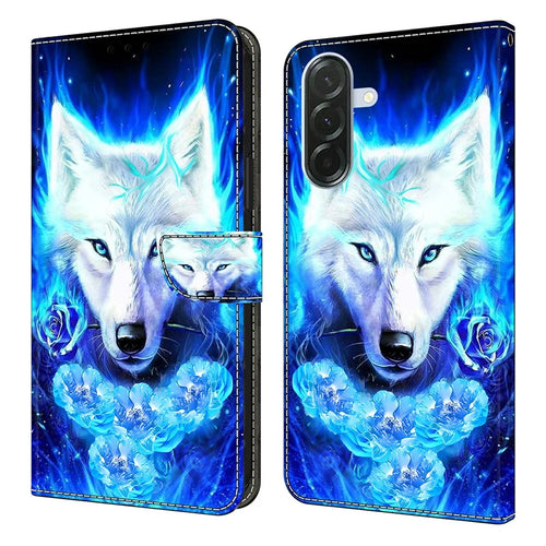 For Samsung Galaxy A37 5G Leather Case Pattern Printing Wallet Stand Flip Phone Cover - White Wolf - 1