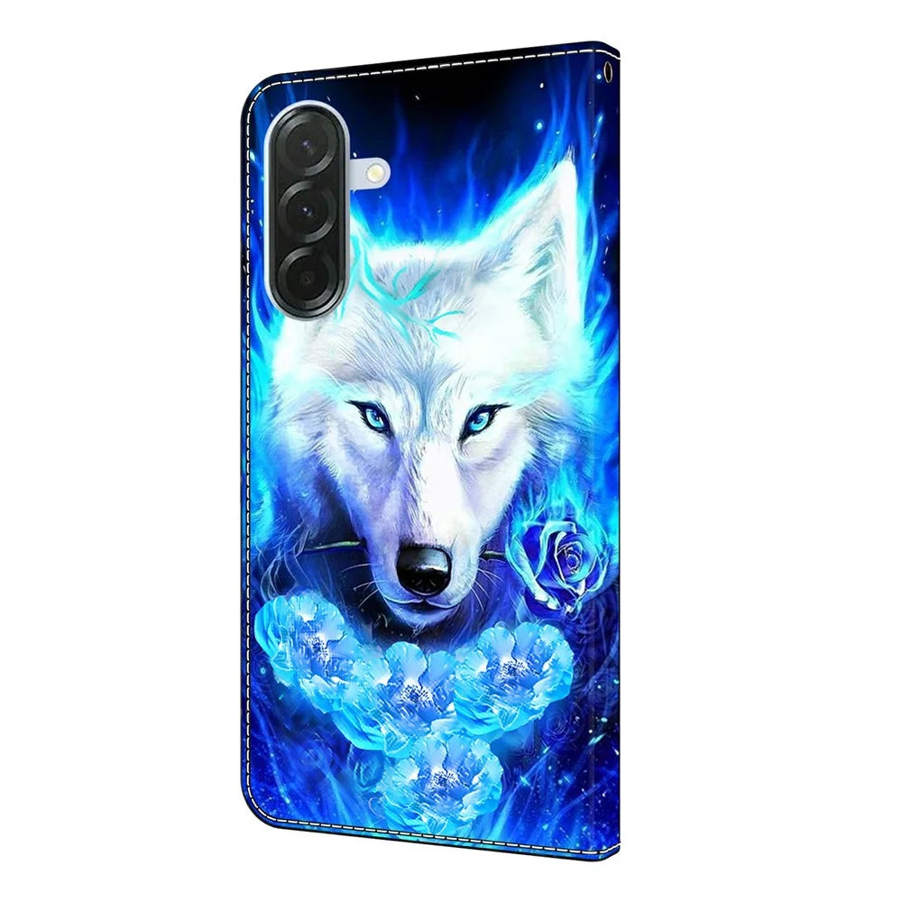 For Samsung Galaxy A37 5G Leather Case Pattern Printing Wallet Stand Flip Phone Cover - White Wolf - 5
