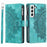For Samsung Galaxy S22+ 5G Mandala Flower Imprinted Bump Proof PU Leather Phone Cover Stand with Multiple Card Slots Zipper Pocket Wallet Case - Green - 1