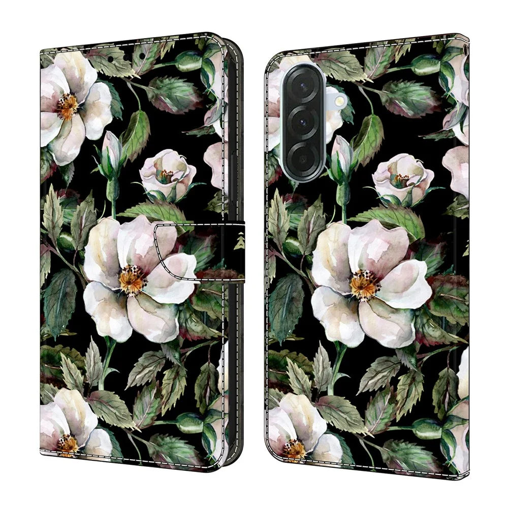 For Samsung Galaxy A37 5G Case Foldable Stand Wallet Pattern Printing PU Leather Flip Phone Cover - Large Flower - 1
