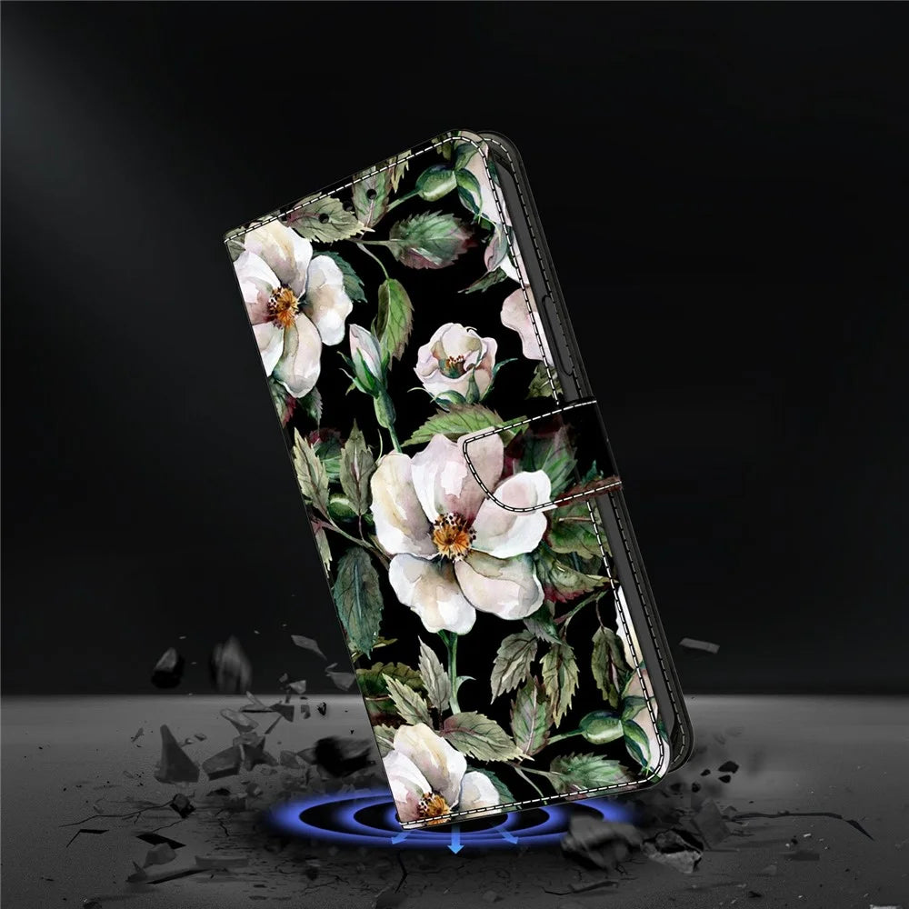 For Samsung Galaxy A37 5G Case Foldable Stand Wallet Pattern Printing PU Leather Flip Phone Cover - Large Flower - 4