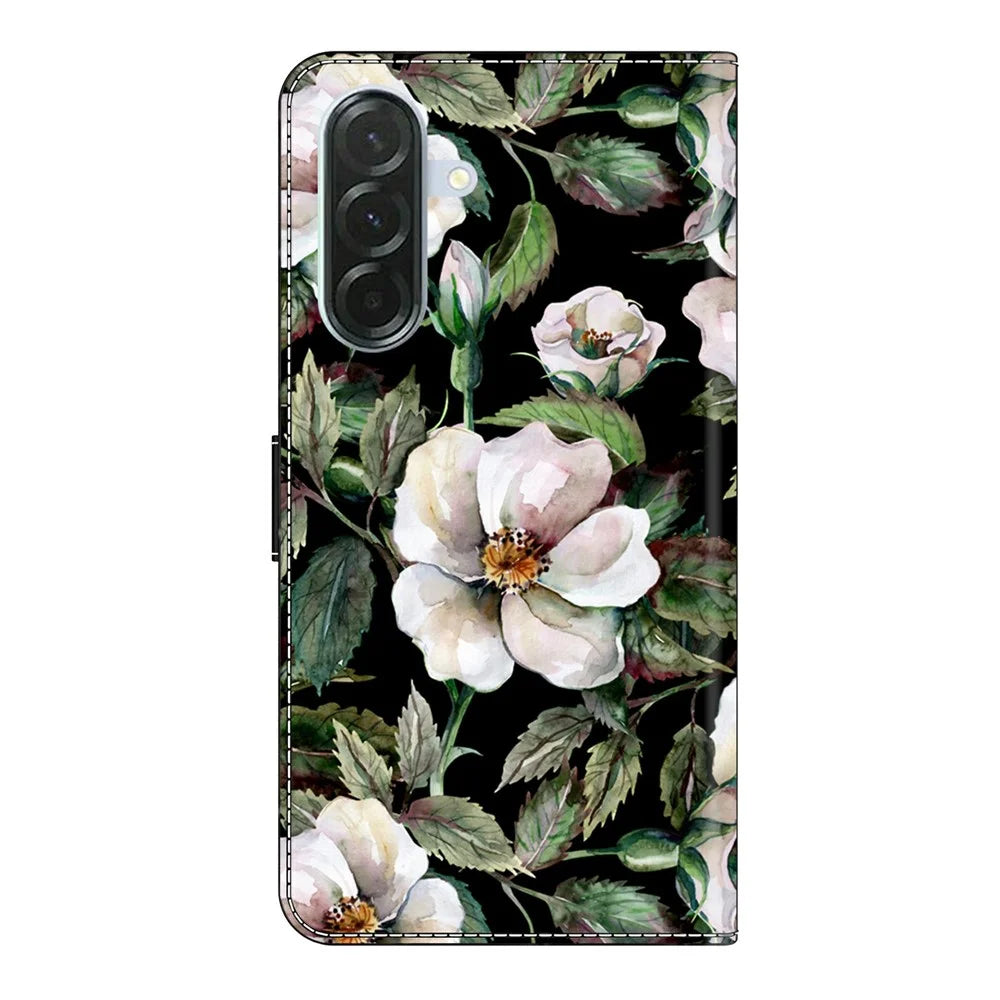 For Samsung Galaxy A37 5G Case Foldable Stand Wallet Pattern Printing PU Leather Flip Phone Cover - Large Flower - 7