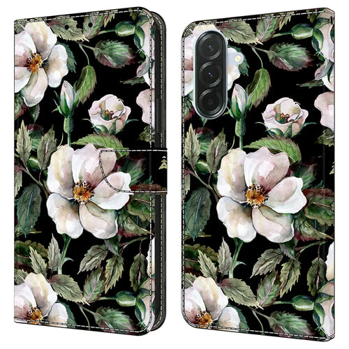 For Samsung Galaxy A57 5G Case Foldable Stand Wallet Pattern Printing PU Leather Flip Phone Cover - Large Flower - 1