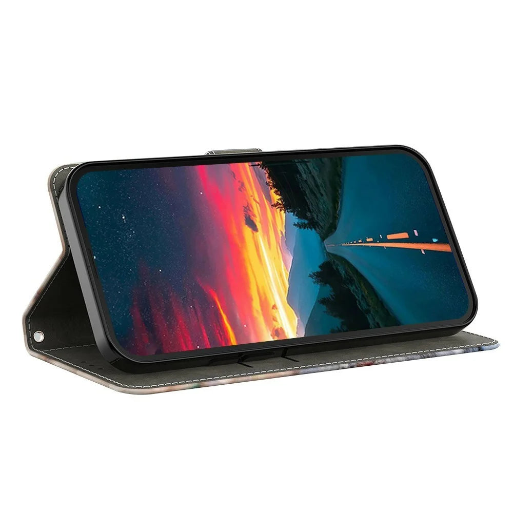 For Samsung Galaxy A57 5G Case Foldable Stand Wallet Pattern Printing PU Leather Flip Phone Cover - Large Flower - 3