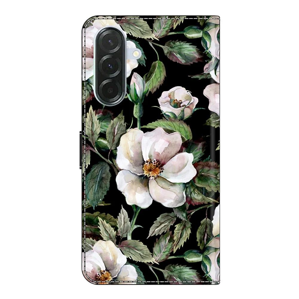 For Samsung Galaxy A57 5G Case Foldable Stand Wallet Pattern Printing PU Leather Flip Phone Cover - Large Flower - 7