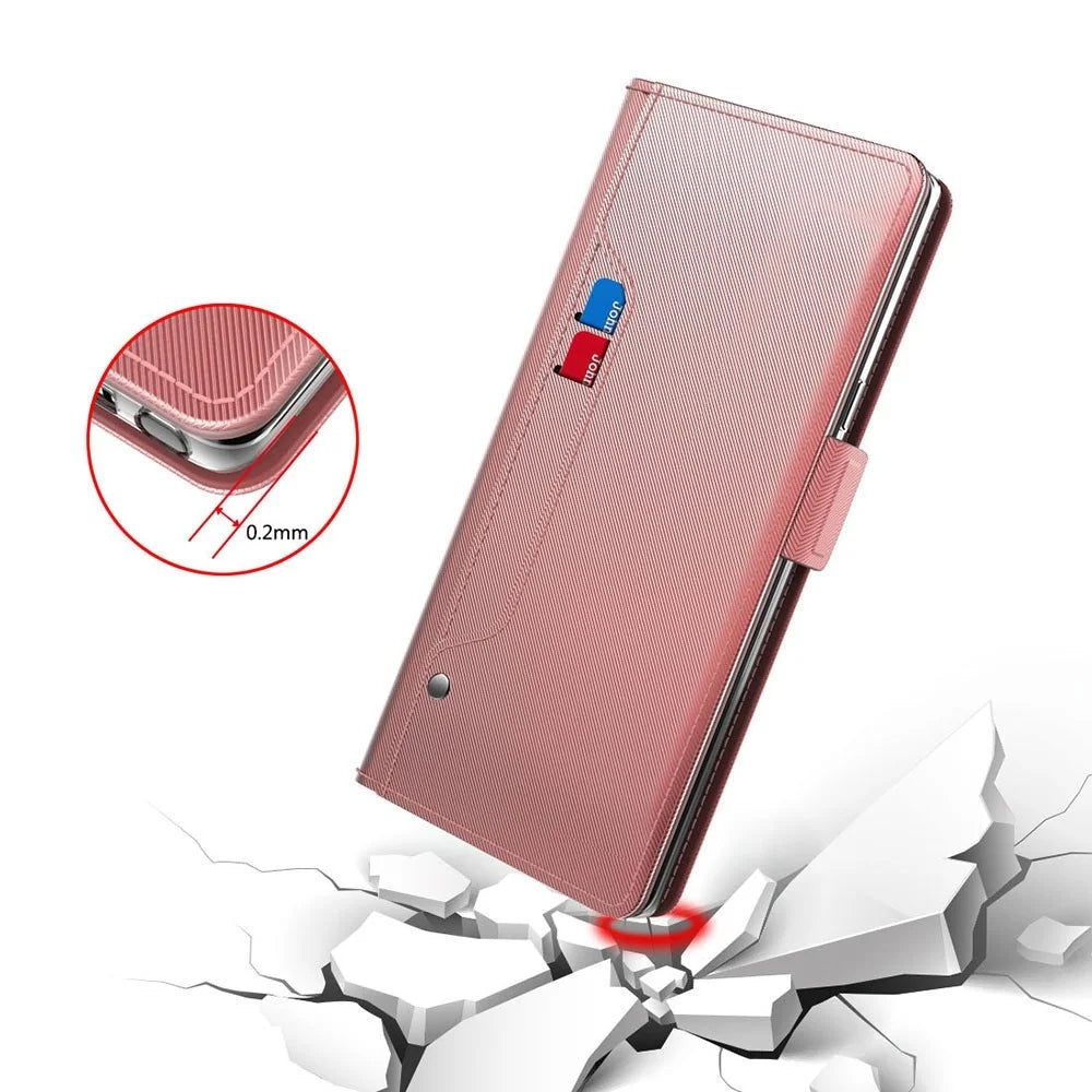 For Samsung Galaxy S26 Case Stand PU Leather Phone Cover Card Holder Mirror - Rose Gold - 4