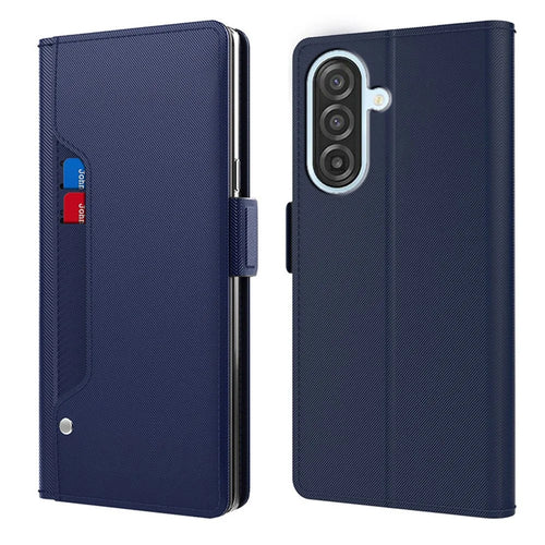 For Samsung Galaxy A57 5G Case Stand PU Leather Phone Cover Card Holder Mirror - Blue - 1