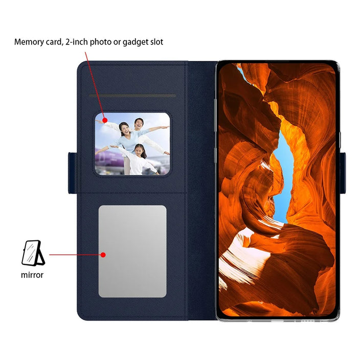 For Samsung Galaxy A57 5G Case Stand PU Leather Phone Cover Card Holder Mirror - Blue - 3