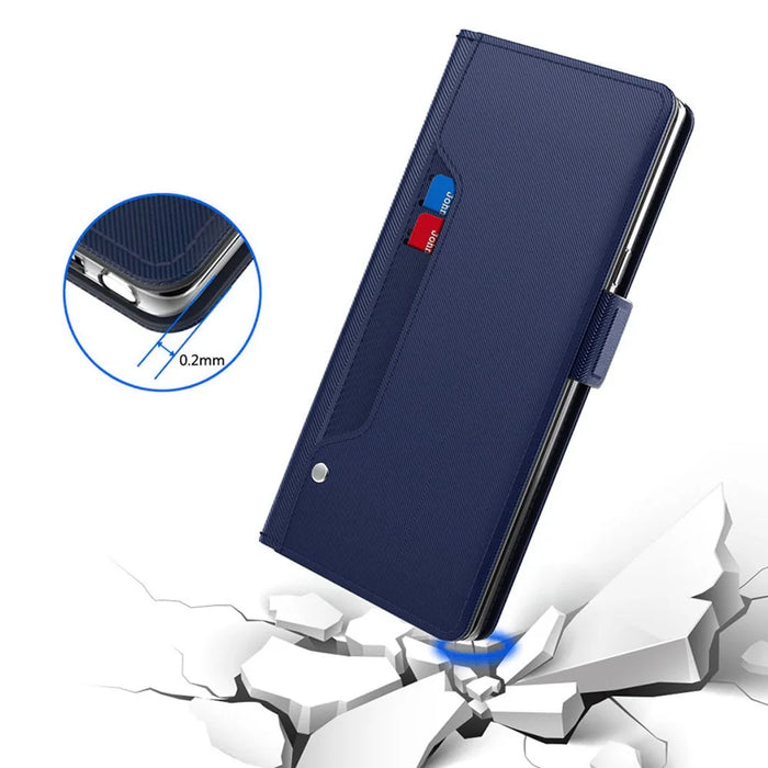 For Samsung Galaxy A57 5G Case Stand PU Leather Phone Cover Card Holder Mirror - Blue - 4