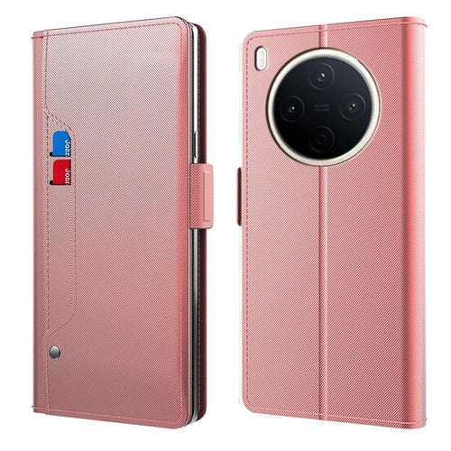 For vivo Y500 Pro 5G Case Stand PU Leather Phone Cover Card Holder Mirror - Rose Gold - 1