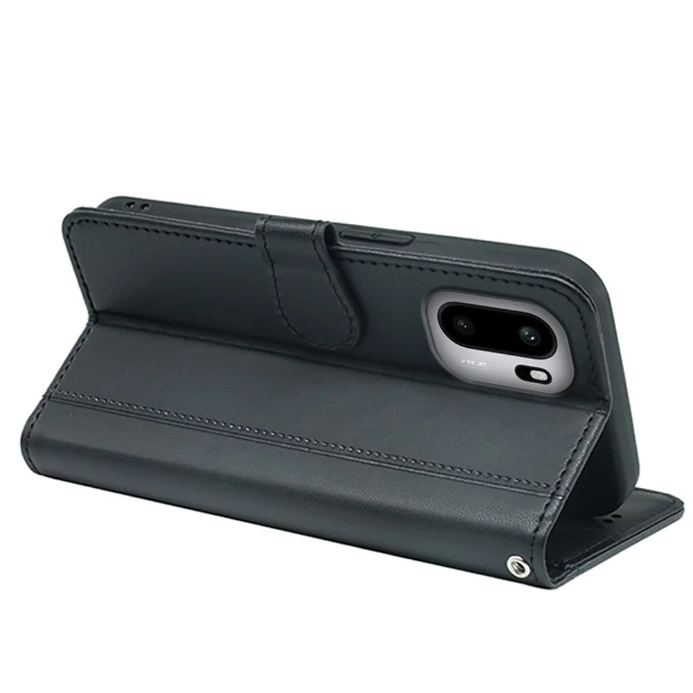 For OnePlus 15R 5G / Ace 6T 5G / Ace 6 5G Wallet Case Magnetic Snap Leather Phone Cover with Strap - Black - 3