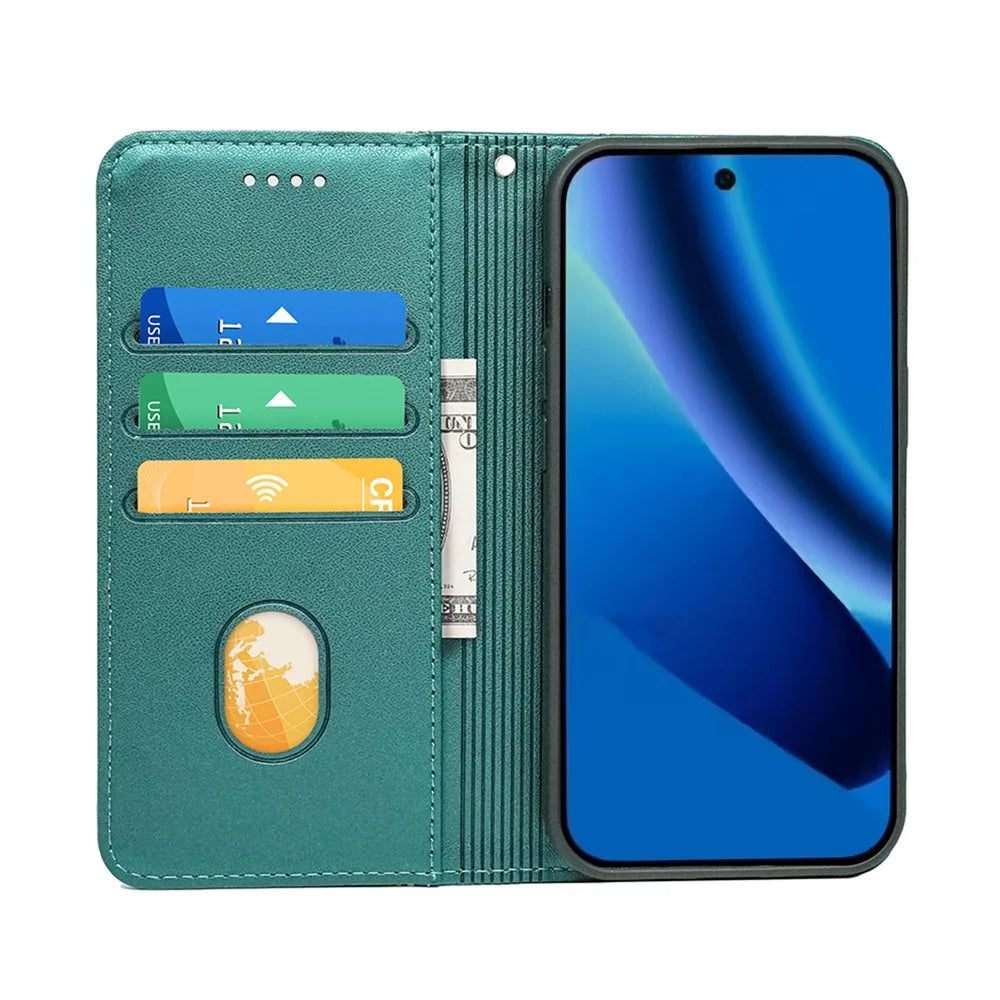 For Google Pixel 10a Wallet Case Magnetic Closing PU Leather Phone Cover with Wrist Strap - Green - 2