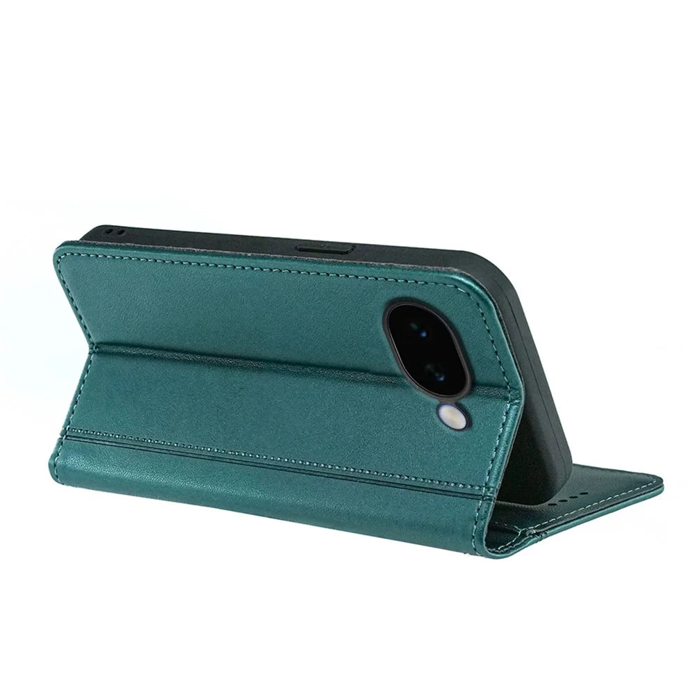 For Google Pixel 10a Wallet Case Magnetic Closing PU Leather Phone Cover with Wrist Strap - Green - 4