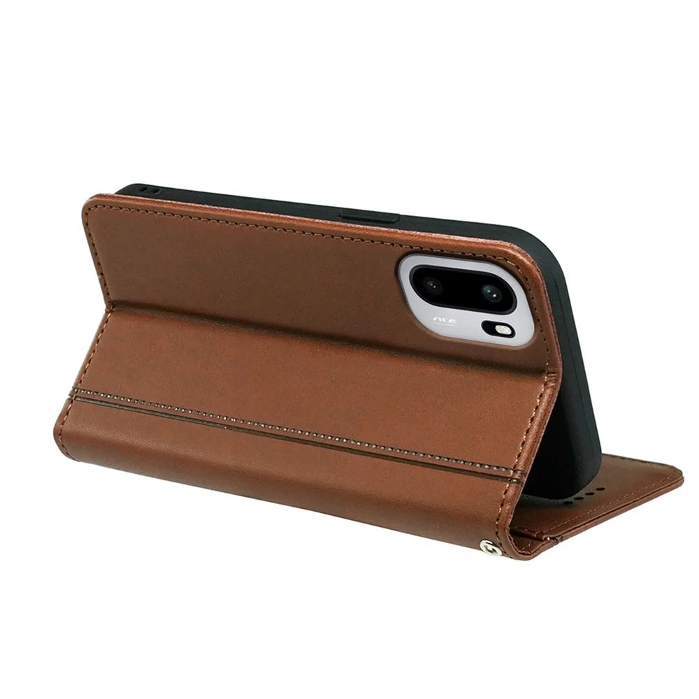 For OnePlus 15R 5G / Ace 6T 5G / Ace 6 5G Wallet Case Magnetic Closing PU Leather Phone Cover with Wrist Strap - Brown - 4