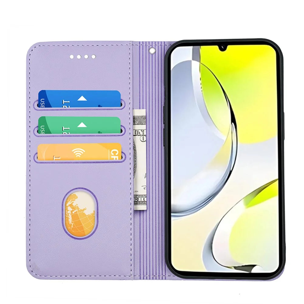 For ZTE Blade A76 4G Wallet Case Magnetic Closing PU Leather Phone Cover with Wrist Strap - Purple - 2