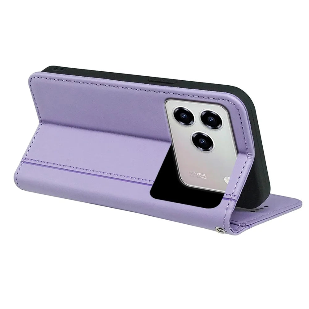 For ZTE Blade A76 4G Wallet Case Magnetic Closing PU Leather Phone Cover with Wrist Strap - Purple - 4