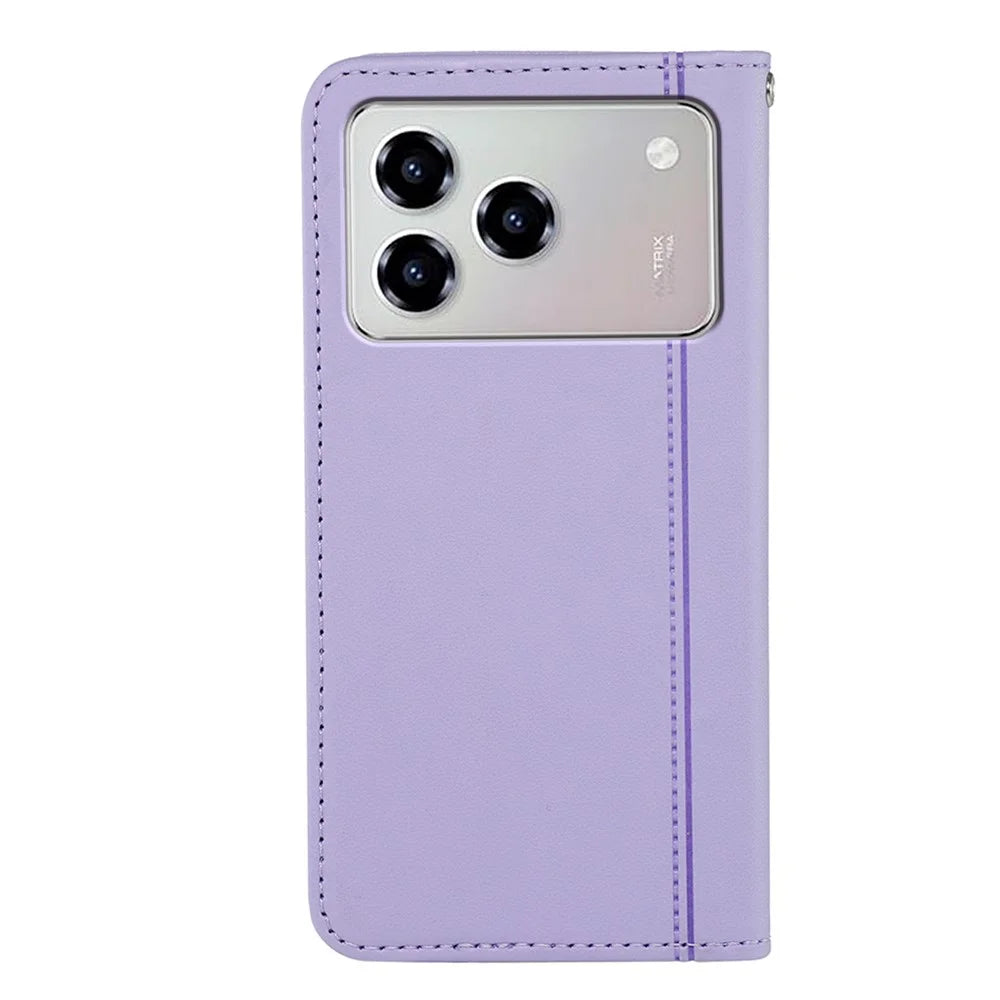 For ZTE Blade A76 4G Wallet Case Magnetic Closing PU Leather Phone Cover with Wrist Strap - Purple - 6