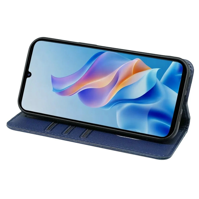 For ZTE Blade A76 5G Wallet Case Magnetic Closing PU Leather Phone Cover with Wrist Strap - Blue - 3