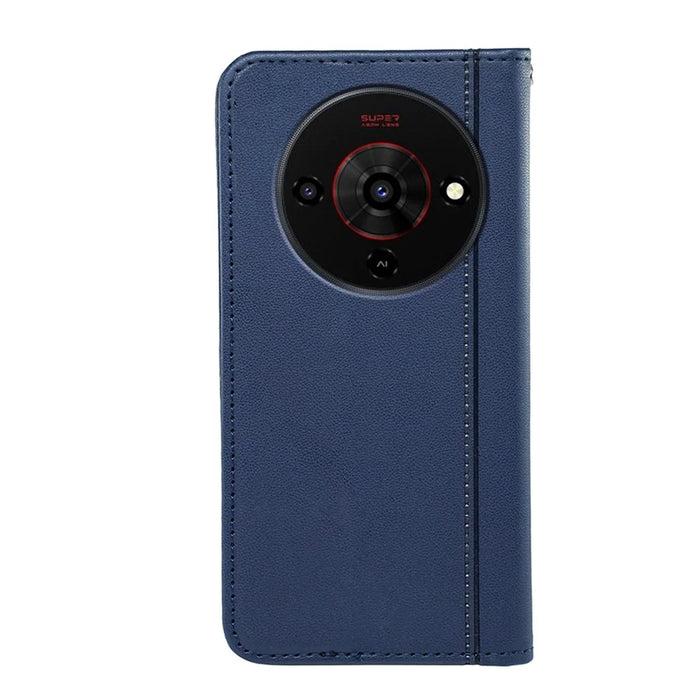 For ZTE Blade A76 5G Wallet Case Magnetic Closing PU Leather Phone Cover with Wrist Strap - Blue - 6