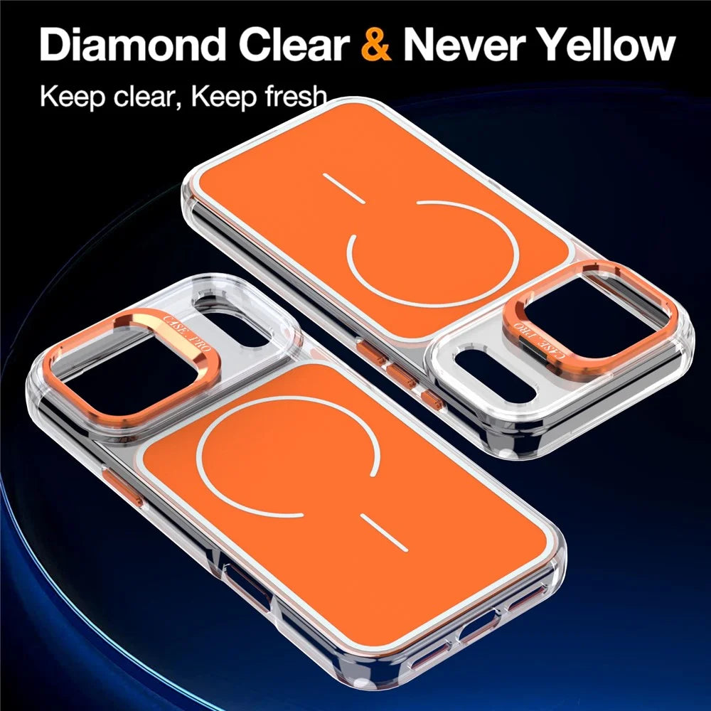 For iPhone 17 Pro Magnetic Case Matching Color Lens Kickstand TPU PC Phone Cover Compatible with MagSafe - Orange - 2