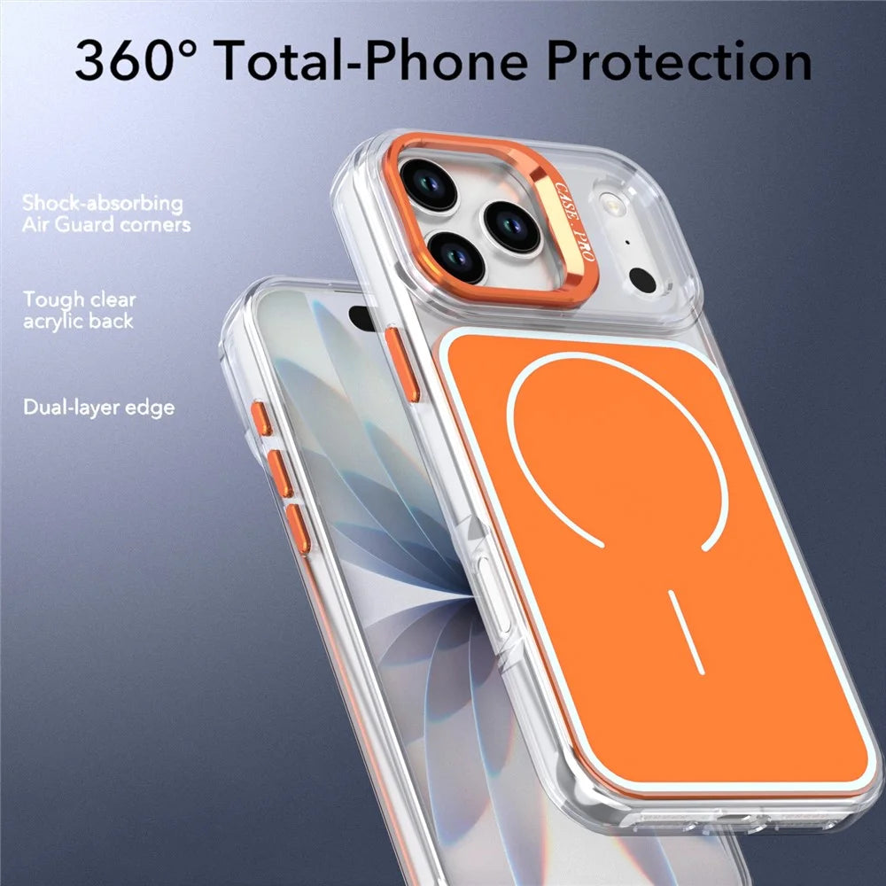 For iPhone 17 Pro Magnetic Case Matching Color Lens Kickstand TPU PC Phone Cover Compatible with MagSafe - Orange - 5