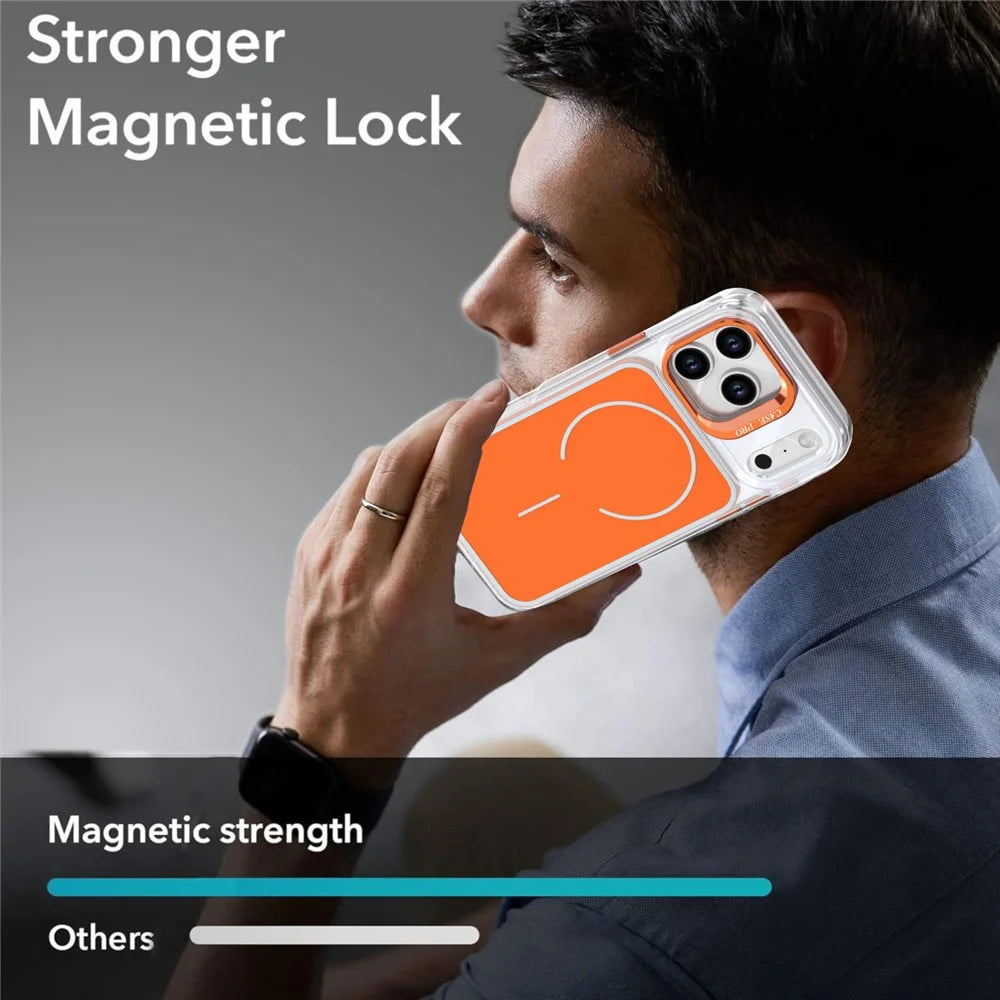 For iPhone 17 Pro Magnetic Case Matching Color Lens Kickstand TPU PC Phone Cover Compatible with MagSafe - Orange - 6