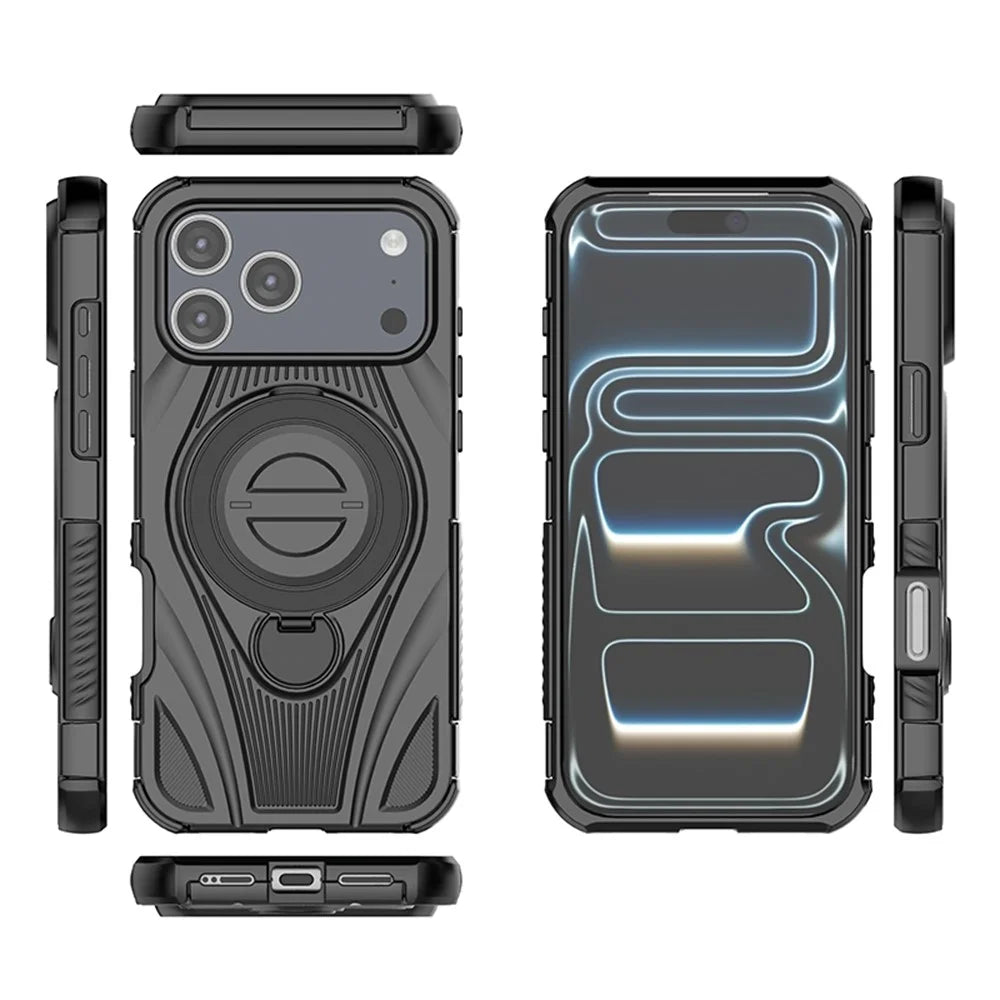 For iPhone 18 Pro Max / 17 Pro Max Magnetic Case Rotating Kickstand TPU PC Shockproof Phone Back Cover  - Black - 3