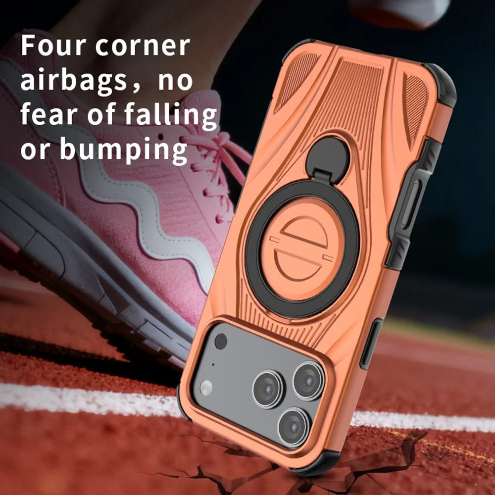For iPhone 18 Pro Max / 17 Pro Max Magnetic Case Rotating Kickstand TPU PC Shockproof Phone Back Cover  - Black - 4