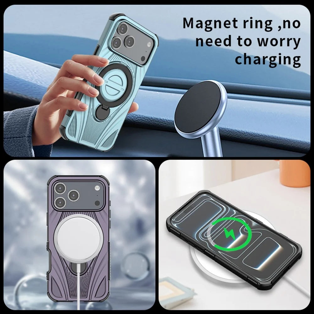 For iPhone 18 Pro Max / 17 Pro Max Magnetic Case Rotating Kickstand TPU PC Shockproof Phone Back Cover  - Black - 6