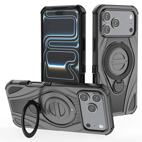 For iPhone 18 Pro / 17 Pro Magnetic Case Rotating Kickstand TPU PC Shockproof Phone Back Cover - Black - 1