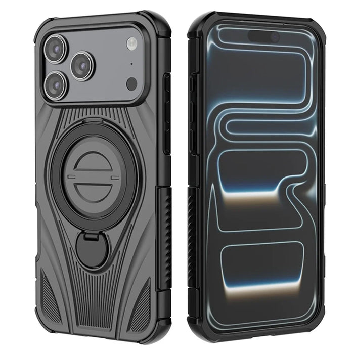 For iPhone 18 Pro / 17 Pro Magnetic Case Rotating Kickstand TPU PC Shockproof Phone Back Cover - Black - 2