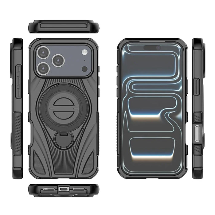 For iPhone 18 Pro / 17 Pro Magnetic Case Rotating Kickstand TPU PC Shockproof Phone Back Cover - Black - 3