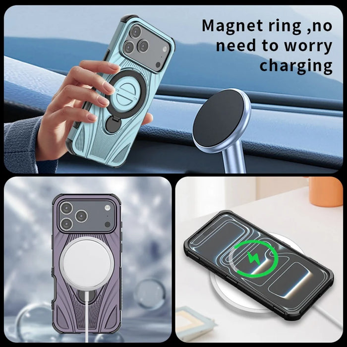 For iPhone 18 Pro / 17 Pro Magnetic Case Rotating Kickstand TPU PC Shockproof Phone Back Cover - Black - 6