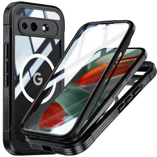 For Google Pixel 10a Magnetic Case PC + TPU Phone Cover with Tempered Glass Screen Film - Black - 1