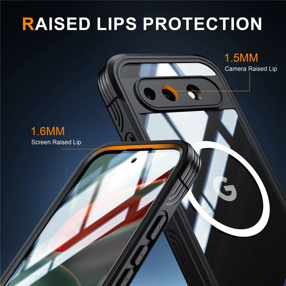 For Google Pixel 10a Magnetic Case PC + TPU Phone Cover with Tempered Glass Screen Film - Black - 3