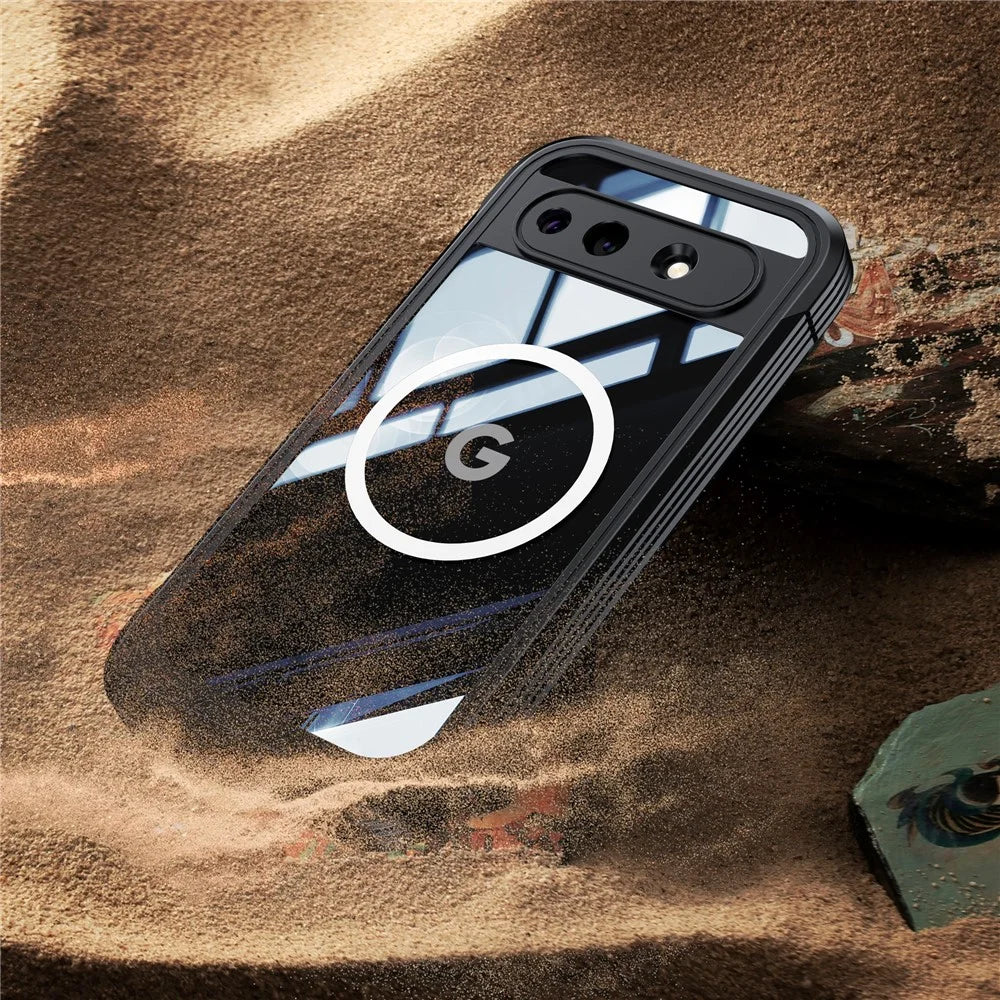 For Google Pixel 10a Magnetic Case PC + TPU Phone Cover with Tempered Glass Screen Film - Black - 6
