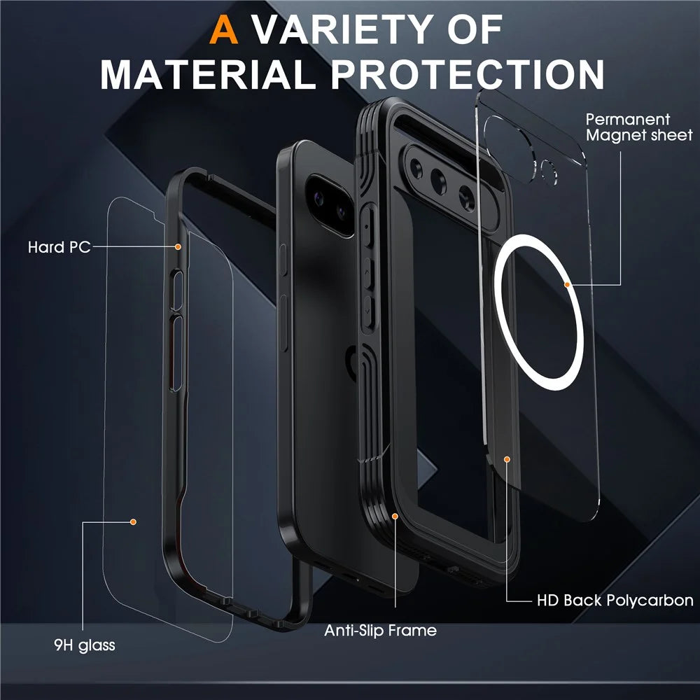 For Google Pixel 10a Magnetic Case PC + TPU Phone Cover with Tempered Glass Screen Film - Black - 7