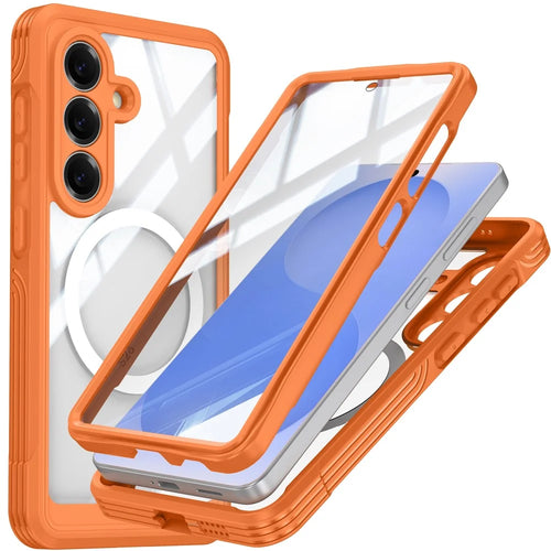 For Samsung Galaxy S26 Magnetic Case PC + TPU Phone Cover with Tempered Glass Screen Film - Orange - 1