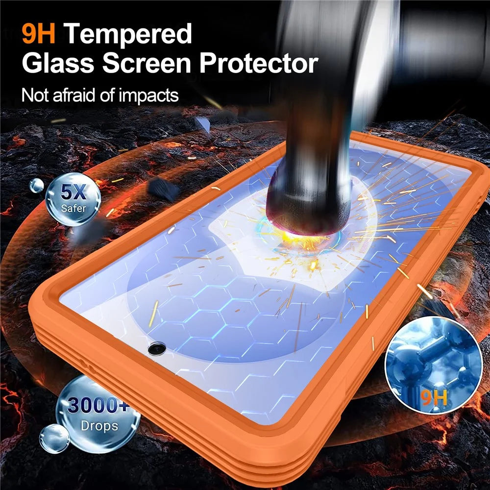 For Samsung Galaxy S26 Magnetic Case PC + TPU Phone Cover with Tempered Glass Screen Film - Orange - 2