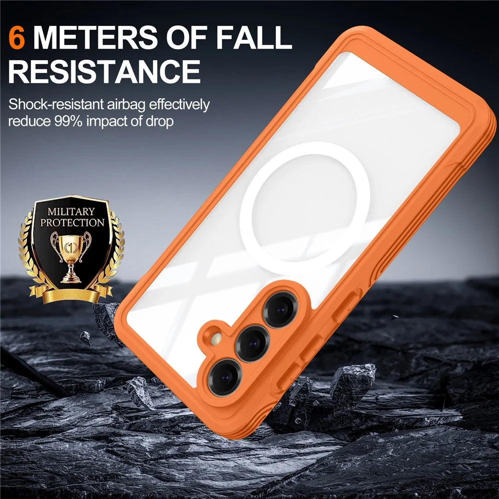 For Samsung Galaxy S26 Magnetic Case PC + TPU Phone Cover with Tempered Glass Screen Film - Orange - 3