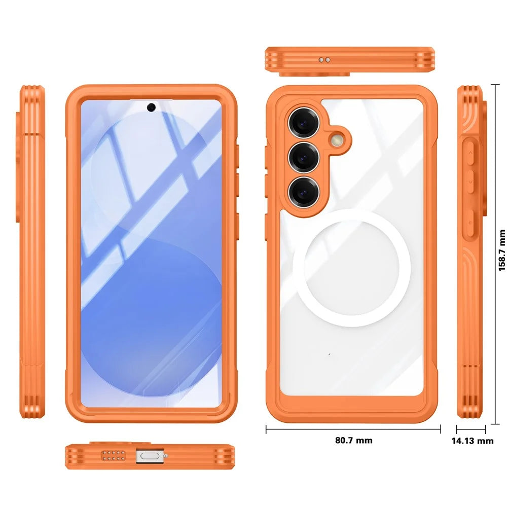 For Samsung Galaxy S26 Magnetic Case PC + TPU Phone Cover with Tempered Glass Screen Film - Orange - 5