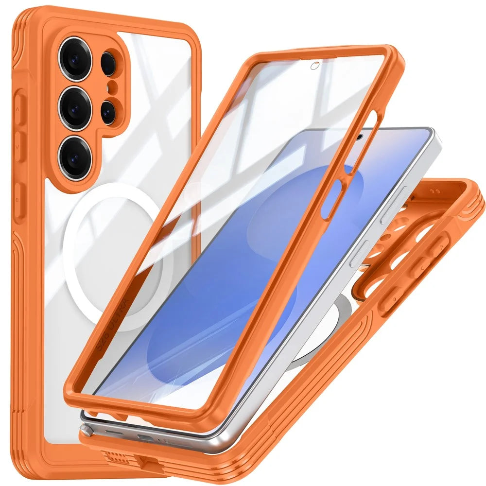 For Samsung Galaxy S26 Ultra Magnetic Case PC + TPU Phone Cover with Tempered Glass Screen Film - Orange - 1